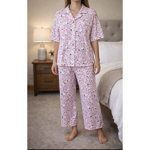 Munki Munki Peanuts Snoopy Hearts Pink Pajama Set Womens Medium Short Sleeve M